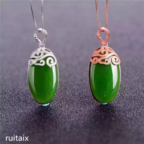KJJEAXCMY boutique jewels S925 Pure silver inlay natural jade lady pendant + necklace money bag flower spinach green jewelry pl