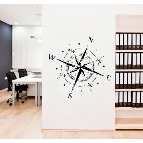 Compass Rose Wall Decal Office Vinyl Decals Nautical Compass Navigate Ship Ocean Sea Wall Stickers Home Decor Living Room D855