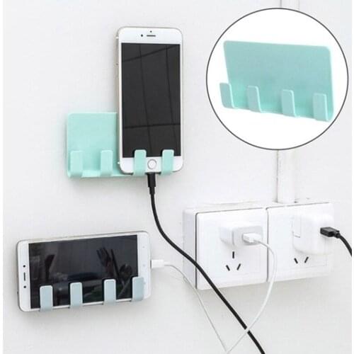 Sticky-type creative mobile phone charging stand Mobile phone stand iPad charging stand wall seamless 4-hook storage stand