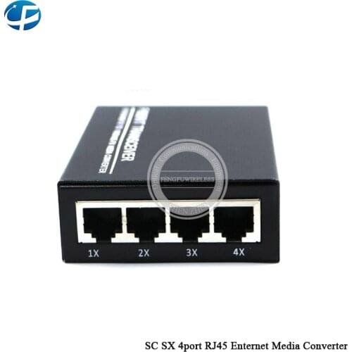 Hot sale 1 pair of RJ45 media converter with SC SX 4 ports 100M single mode 20KM 1310/1550nm RJ45 media converter
