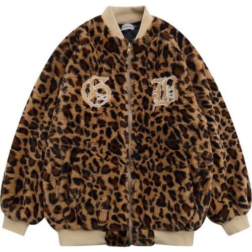 ERENEJIAN Unisex Fashion Leopard Varsity Baseball Jacket With Embroidery Couples Hi Street Bomber Coat Outerwear Clothing