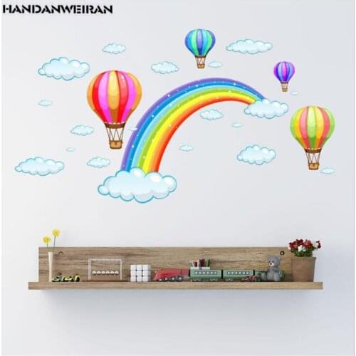 1PCS Rainbow Cloud Hot Air Balloon Wall Sticker Child Living Room Bedroom Decoration Wall Decals Home Decoration 45 * 30CM