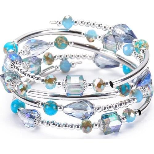 Multi-style Natural Stone Turquoise Faceted Shiny Crystal Winding Bangle Multi-layer Multi-circle Fashion Charm Women Bracelet