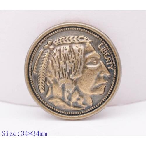 10pcs 34*34mm Antique Brass Heavy Nickel Brass Indian Head Belt Leather Studs Set Wallet Horse Saddles Screw Back