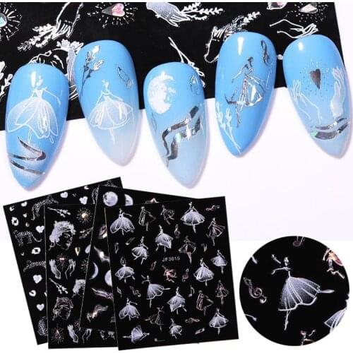 Nail Art Stickers 5D Laser Flowers butterfly Sticker sky snowflake Ballet Nail Sticker Three-dimensional nail art decoration