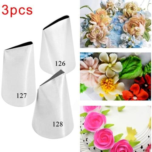 3pcs Kitchen Acessories Pastry Nozzles Rose Icing Piping Tips #126#127#128 Stainless Steel Nozzles Sets Cake Decorating Tools