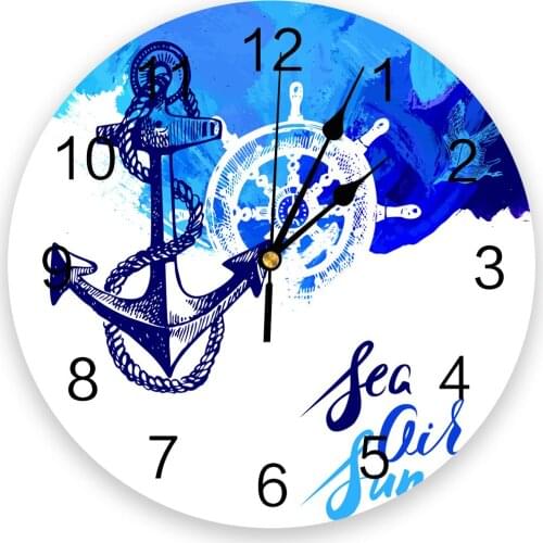 Art Design Blue Anchor Rudder 3D Wall Clock Modern Design Brief Living Room Decoration Kitchen Clock Art Wall Watch Home Decor