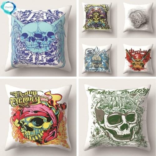 Cartoon Skull Pattern Cushion Cover Polyester Throw Pillow Cover for Sofa Bed Decorative Pillow Case 45X45CM Fundas De Cojin