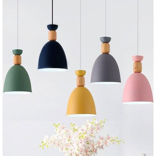 Nordic Small Colorful Wood Pendant Lights Lamparas Minimalist Design Shade Luminaire Bar Dining Room Lights Pendant Lamp E27