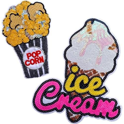 New arrival Fashion Patch Large Cartoon Ice cream Sequins Diy Women Embroidery iron on Patches for Clothing Applique Stickers