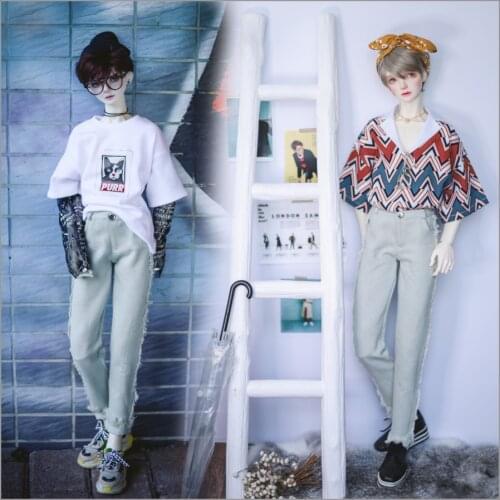 NEW BJD Doll Clothes Pants Light Blue Jeans Ankle-Length Pants Burr Retro Slim-Fit Suitable for 1/41/3 Uncle Doll accessories