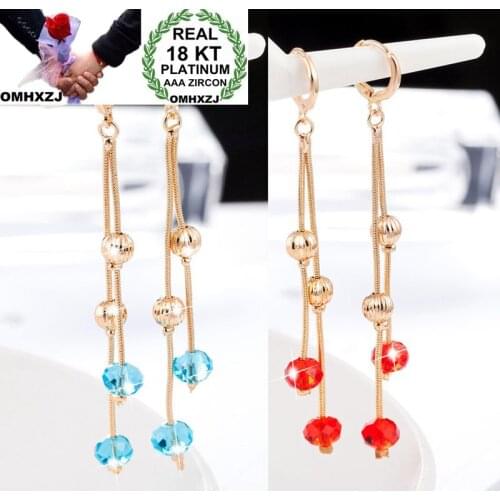 OMHXZJ Wholesale Personality Fashion OL Woman Girl Party Wedding Blue Red Long Tassel 18KT Gold Sterling Silver Earrings YE381