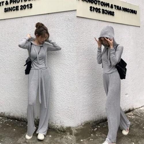 Autumn Spring Women Fashion Womens Sports Sets Swearshirts+Pants Pulllover Hoodies Belt Pants Loose Women Sets for Running