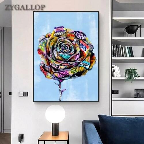 Graffiti Rose Flower Poster On Canvas Modern Art Painting Romantic Wall Art Prints Girl Bedroom Decor Pictures Unique Girls Gift