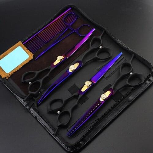 6 kit Professional Japan 7 inch voilet dog grooming hair scissors pet cutting barber thinning shears hairdressing scissors set