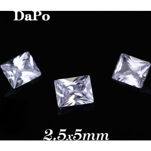 Rectangle Shape AAA 100pcs White Clear Color CZ Stone 2.5*5mm Synthetic Gems Brilliant Cut Cubic Zirconia For Diy Nail Jewelry