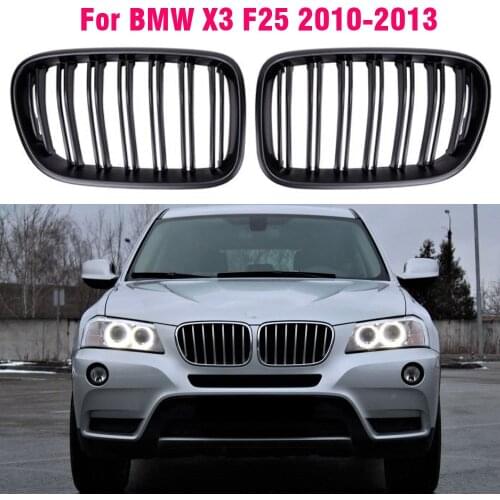 Front Kidney Grilles Glossy Black for BMW X3 F25 2011 2012 2013 Replacement Racing Front Bumper Grilles