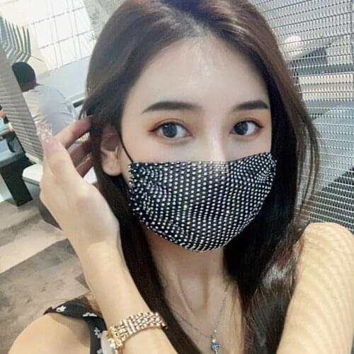 Luxury Mesh Flash Rhinestone Mouth Face Mask Accessories for Women Party Bling Crystal Safety Masks Face Decorations Jewelry Gif