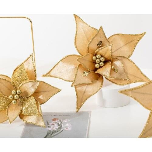 Christmas Flower Gold Silver Red Imitation Flower High-end Retro Handmade Artificial Flower Garland Rattan Decoration