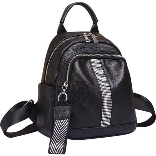 Elegant Genuine Leather Backpack Head Layer Cowhide Insert Diamond Little Woman Shoulder Bag Teenage Girls Fashion Schoolbag