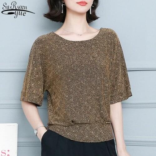 Fashion Elegant Shiny Sequin Blouse Glitter Shirt Tops Tunic Women Blouses Red Golden Shine Womens Blouses Plus Size New 12853