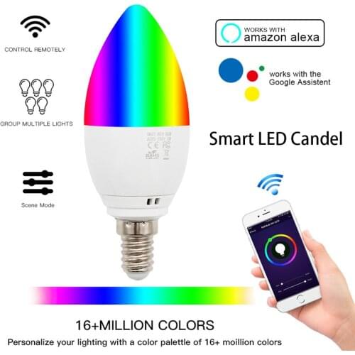 Smart WiFi Candle Bulb E14/E27 RGB Bulb Support Alexa/Google Home/IFTTT Smart Speaker Voice Control 5W Led Lights Decoration