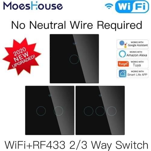 NEW WiFi Smart Light Switch RF433 No Neutral Wire Single Fire Smart Life Tuya App Control Works with Alexa Google Home 220V EU