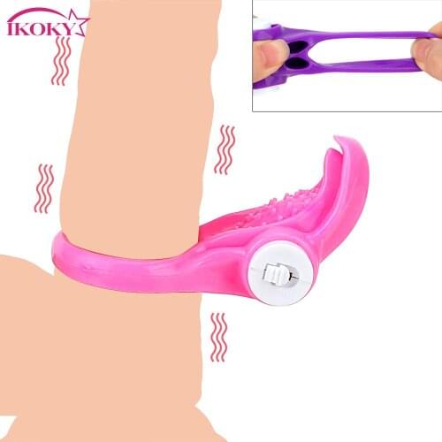 IKOKY Vibrating Penis Rings Delay Ejaculation Vibrators Cock Ring Clitoris Stimulate Sex Toys for Men Male Chastity Device