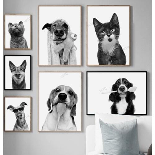 WTQ Black White Border Collie Dog Cat Animal Posters Canvas Painting Customize Wall Decor Wall Art Picture Room Decor Home Decor