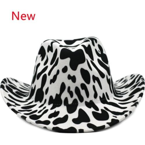 Cow fedora hat felt denim pattern hat female summer 2021 new hip-hop retro sunscreen western rolled brim cowboy hat