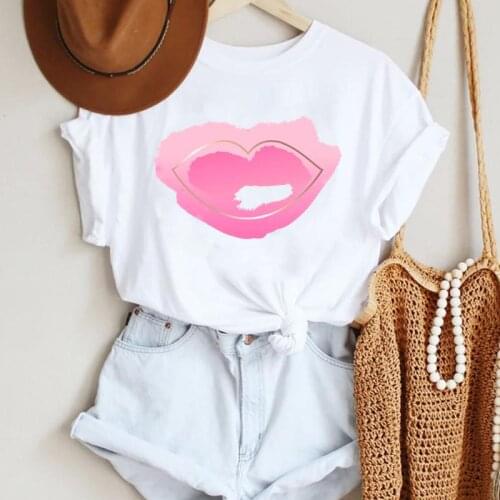 Women Cartoon Lip Watercolor 90s Ladies Style Fashion Summer Lady Print Tee Graphic T Top Female Tshirts Clothes T-Shirt