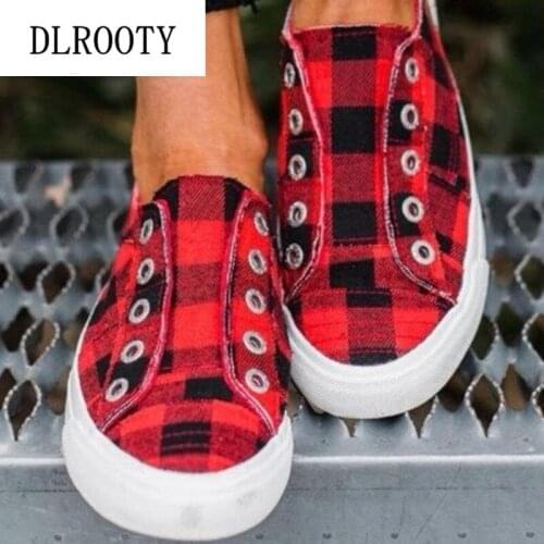 Women Flats Shoes Canvas Loafers Casual Gingham Summer Breathable Fashion Outdoor Slip On Round Toe Platform Plus Size 35-43