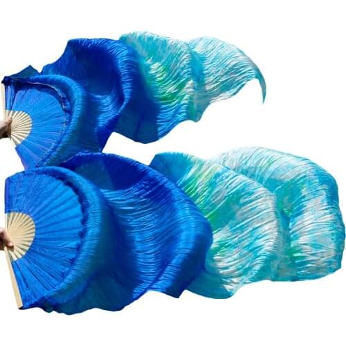 180 *90 cm Women Costume Bamboo Long Silk Fans Veils Silk Fan Handmade Colorful Belly Dance Fan Royal Blue+Mixed Colors