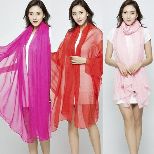 Women Spring Summer Solid Long Satin Silk Oversize Seaside Pashmina Scarf Female Beach Simple Plain Chiffon Head Bufanda Shawl