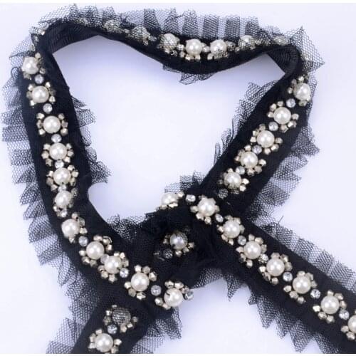2 Yard/Lot Pearl Glass Beads Rhinestone Trim Lace Handmade Beading Sew On Garment Wedding Decoration Diy Accessories