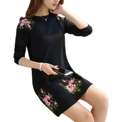 2021 autumn dresses in the long sleeve Korean slim head peony sweater dress F1228