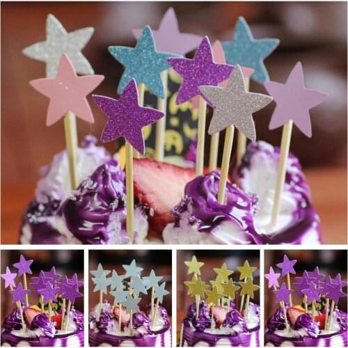 40Pcs Heart Five Star Cupcake Cake Topper DIY Wedding Cake Stick Picks Dessert Cream Decorating Tools Kids Birthday Party Favors