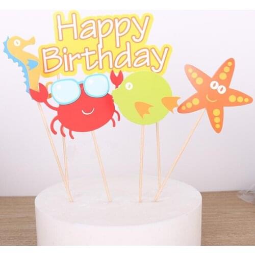 5pcs/set of underwater world cartoon animal birthday cake insert party dessert decoration plug-in sign wedding decoration kids