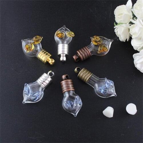 5PCS 6MM Heart Wing Vials Pendants Glass Locket Mini Wishing Bottles Necklace Pendant Handmade Jewerly Charms