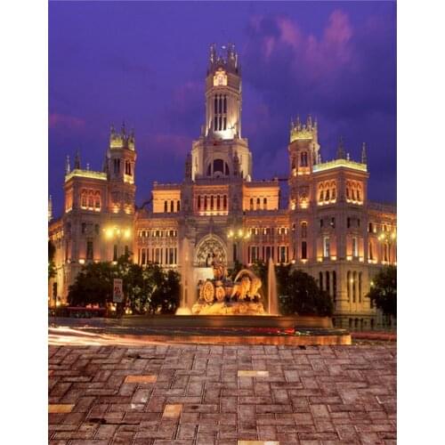 5x7ft Brick Floor Great Building in Night Photography Backdrops Photo Props Studio Background