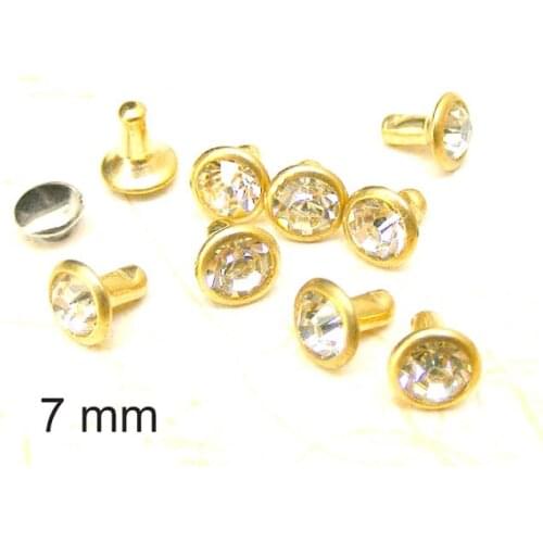 7mm clear Glass Round Rhinestone (in gold frame) Rivet Stud