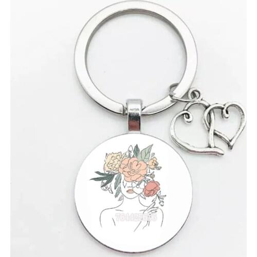 Abstract Woman Plant Light Color Key Chain Retro Style 25mm Handmade Key Chain Jewelry Friend Gift