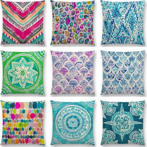 Watercolor Boho Mandala Waves Coral Camo Stripe Paisley Geometry Rainbow Prints Beautiful Cushion Cover Sofa Pillow Case