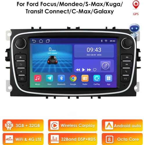 Android 10 GPS Navigation Car Radios 2 Din Car Multimedia Player 7'' Audio DVD Player for Ford/Focus/S-Max/Mondeo 9/GalaxyC-Max