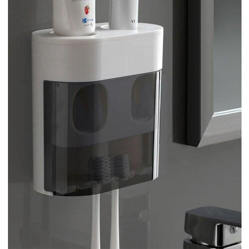 Toothpaste Automatic Squeezing Dispenser With Dust Household Holder Wall-mounted Toothbrush Bathroom Cover Accessories W2U0