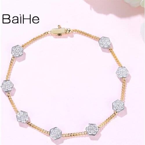 BAIHE Solid 18K White+Yellow/White/Rose+White Gold 0.85ct H/SI Round Natural Diamonds Trendy Fine Jewelry Bracelet Women 팔찌