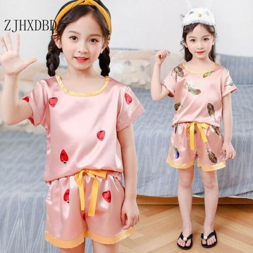Childrens Homewear 2020 Summer New Boys and Girls Pajamas Suit Ice Silk Big Boy Simulation Silk Air Conditioning Suit Sleepwear