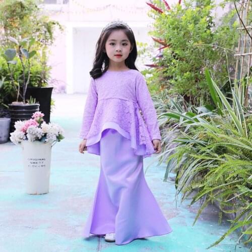 Children Muslim Lace Dress Malay Wedding Dress Forged Girl Long Sleeve Princess Dress Party Dresses for Girls