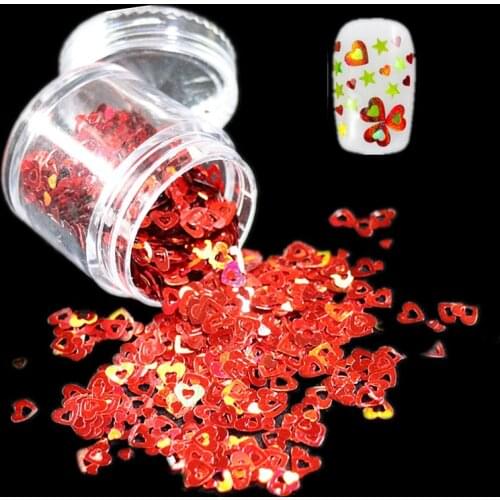 Holographic Hollow Heart Shape Nail Sequins Colorful Glitter Flakes Slices Nails Art Decoration Gel Polish Manicure Accessories