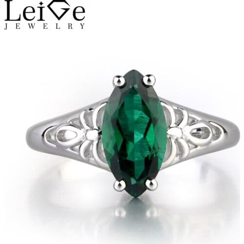 LeiGe Jewelry Lab Emerald Green Color Popular Trendy Rings For Woman Marquise Cut Prong Setting Engagement Gift 9 May Birthstone